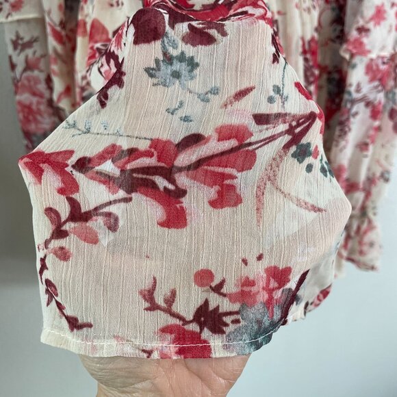 Sundance Womens Large Sheer Floral Peplum Top Ruffle Detail Long Sleeve Blouse - Picture 8 of 12